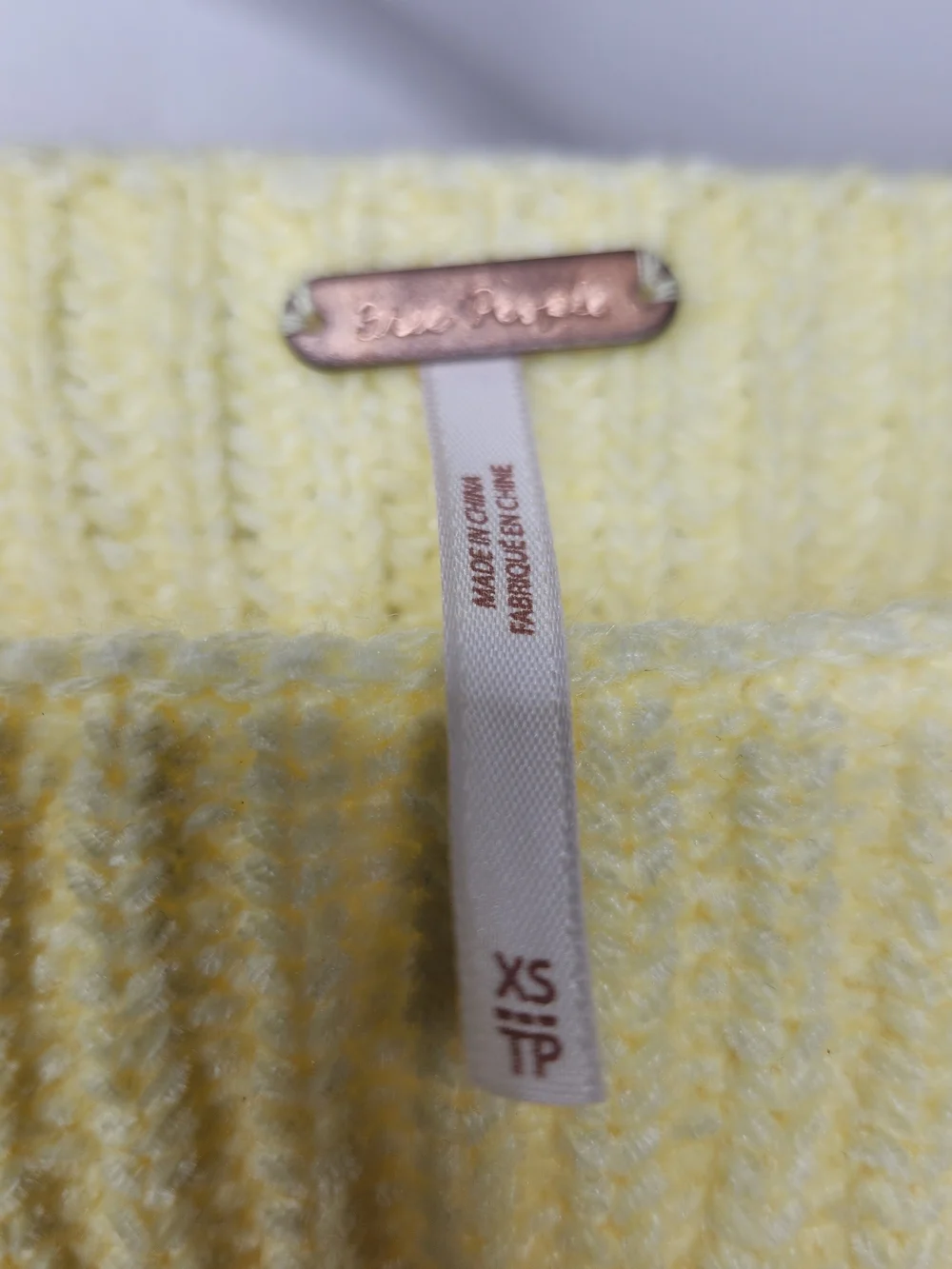 Free People Pale Yellow Off-Shoulder Cropped Knit Sweater